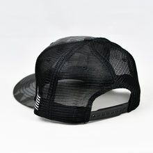 Load image into Gallery viewer, Midnight Black Camo Slight-Curve Flat-Bill Snap-Back Trucker