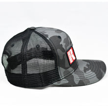 Load image into Gallery viewer, Midnight Black Camo Slight-Curve Flat-Bill Snap-Back Trucker