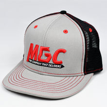 Load image into Gallery viewer, Grey Chino Twill & Black Slight-Curve Flat-Bill Snap-Back Trucker