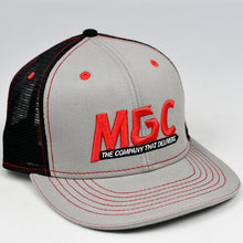 Load image into Gallery viewer, Grey Chino Twill & Black Slight-Curve Flat-Bill Snap-Back Trucker