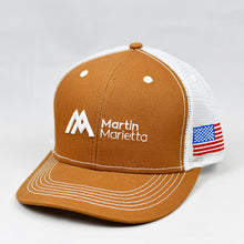 Load image into Gallery viewer, Carhartt & White Slight-Curve Flat-Bill Snap-Back Trucker