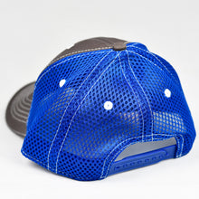 Load image into Gallery viewer, Charcoal Twill & Blue Air-Mesh Semi-Pro Snap-Back Trucker