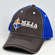Load image into Gallery viewer, Charcoal Twill & Blue Air-Mesh Semi-Pro Snap-Back Trucker