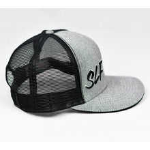 Load image into Gallery viewer, Heather Grey & Black Slight-Curve Flat-Bill Snap-Back Trucker