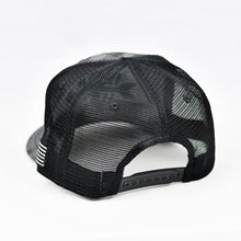 Load image into Gallery viewer, Midnight Black Camo Slight-Curve Flat-Bill Trucker