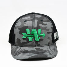 Load image into Gallery viewer, Midnight Black Camo Slight-Curve Flat-Bill Trucker