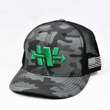 Load image into Gallery viewer, Midnight Black Camo Slight-Curve Flat-Bill Trucker