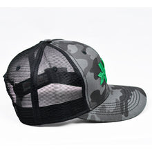 Load image into Gallery viewer, Midnight Black Camo Slight-Curve Flat-Bill Trucker