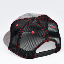 Load image into Gallery viewer, Dark Grey Chambray & Black Slight-Curve Flat-Bill Snap-Back Trucker
