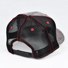 Load image into Gallery viewer, Dark Grey Chambray & Black Slight-Curve Flat-Bill Snap-Back Trucker