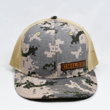 Load image into Gallery viewer, Desert Digi-Camo & Khaki Slight-Curve Flat-Bill Trucker