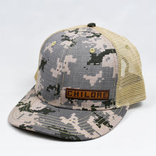 Load image into Gallery viewer, Desert Digi-Camo & Khaki Slight-Curve Flat-Bill Trucker