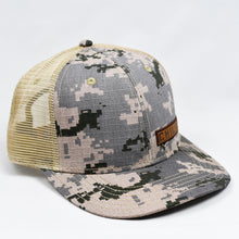 Load image into Gallery viewer, Desert Digi-Camo & Khaki Slight-Curve Flat-Bill Trucker