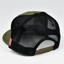 Load image into Gallery viewer, Olive Panama Canvas & Black Slight-Curve Flat-Bill Snap-Back Trucker
