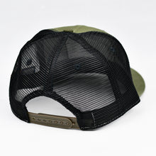 Load image into Gallery viewer, Olive Panama Canvas & Black Slight-Curve Flat-Bill Snap-Back Trucker