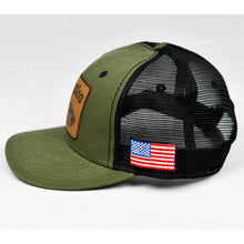 Load image into Gallery viewer, Olive Panama Canvas & Black Slight-Curve Flat-Bill Snap-Back Trucker