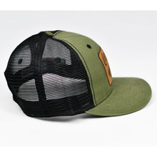 Load image into Gallery viewer, Olive Panama Canvas & Black Slight-Curve Flat-Bill Snap-Back Trucker