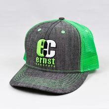 Load image into Gallery viewer, Dark Grey & Flow Green Slight-Curve Flat-Bill Snap-Back Trucker
