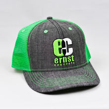 Load image into Gallery viewer, Dark Grey & Flow Green Slight-Curve Flat-Bill Snap-Back Trucker