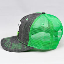 Load image into Gallery viewer, Dark Grey & Flow Green Slight-Curve Flat-Bill Snap-Back Trucker