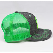 Load image into Gallery viewer, Dark Grey & Flow Green Slight-Curve Flat-Bill Snap-Back Trucker