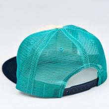 Load image into Gallery viewer, White & Navy Chino Twill Black Slight-Curve Flat-Bill Snap-Back Trucker