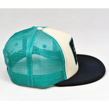 Load image into Gallery viewer, White & Navy Chino Twill Black Slight-Curve Flat-Bill Snap-Back Trucker