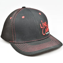 Load image into Gallery viewer, Black & Red Trims Chino Twill & Air-Mesh Slight-Curve Flat-Bill Flex-Fit Trucker