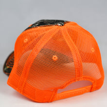 Load image into Gallery viewer, Mossy Oak Camo & Fluorescent Orange Semi-Pro Snap-Back Trucker