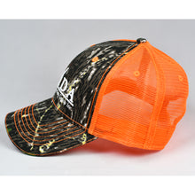 Load image into Gallery viewer, Mossy Oak Camo & Fluorescent Orange Semi-Pro Snap-Back Trucker