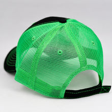 Load image into Gallery viewer, Black Twill & Flow Green Semi-Pro Trucker