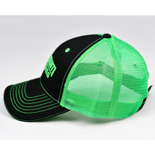 Load image into Gallery viewer, Black Twill & Flow Green Semi-Pro Trucker