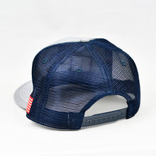 Load image into Gallery viewer, Heather Grey & Navy Slight-Curve Flat-Bill Snap-Back Trucker