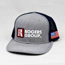 Load image into Gallery viewer, Heather Grey & Navy Slight-Curve Flat-Bill Snap-Back Trucker