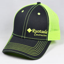 Load image into Gallery viewer, Black Twill & Fluorescent Yellow Semi-Pro Trucker