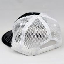 Load image into Gallery viewer, Black Chino Twill & White Slight-Curve Flat-Bill Snap-Back Trucker