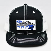 Load image into Gallery viewer, Black Chino Twill & White Slight-Curve Flat-Bill Snap-Back Trucker