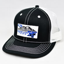 Load image into Gallery viewer, Black Chino Twill & White Slight-Curve Flat-Bill Snap-Back Trucker
