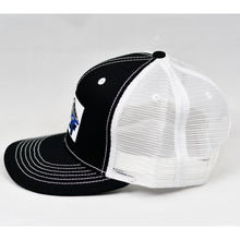 Load image into Gallery viewer, Black Chino Twill & White Slight-Curve Flat-Bill Snap-Back Trucker