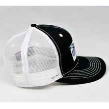 Load image into Gallery viewer, Black Chino Twill & White Slight-Curve Flat-Bill Snap-Back Trucker