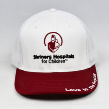 Load image into Gallery viewer, White & Wine Red Chino Twill Black Slight-Curve Flat-Bill Air-Mesh Trucker