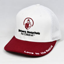 Load image into Gallery viewer, White & Wine Red Chino Twill Black Slight-Curve Flat-Bill Air-Mesh Trucker