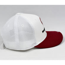 Load image into Gallery viewer, White & Wine Red Chino Twill Black Slight-Curve Flat-Bill Air-Mesh Trucker