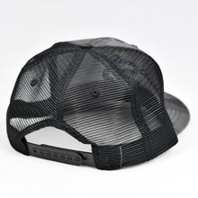 Load image into Gallery viewer, Midnight Black Camo Slight-Curve Flat-Bill Snap-Back Trucker