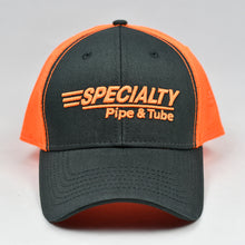 Load image into Gallery viewer, Charcoal Twill & Fluorescent Orange Semi-Pro Snap-Back Trucker