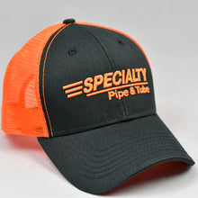 Load image into Gallery viewer, Charcoal Twill & Fluorescent Orange Semi-Pro Snap-Back Trucker