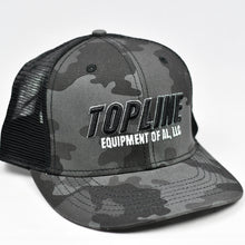 Load image into Gallery viewer, Midnight Black Camo Slight-Curve Flat-Bill Snap-Back Trucker