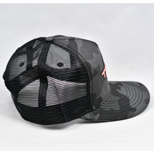 Load image into Gallery viewer, Midnight Black Camo Slight-Curve Flat-Bill Snap-Back Trucker
