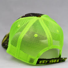 Load image into Gallery viewer, Mossy Oak & Fluorescent Yellow Semi-Pro Trucker