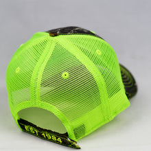 Load image into Gallery viewer, Mossy Oak & Fluorescent Yellow Semi-Pro Trucker